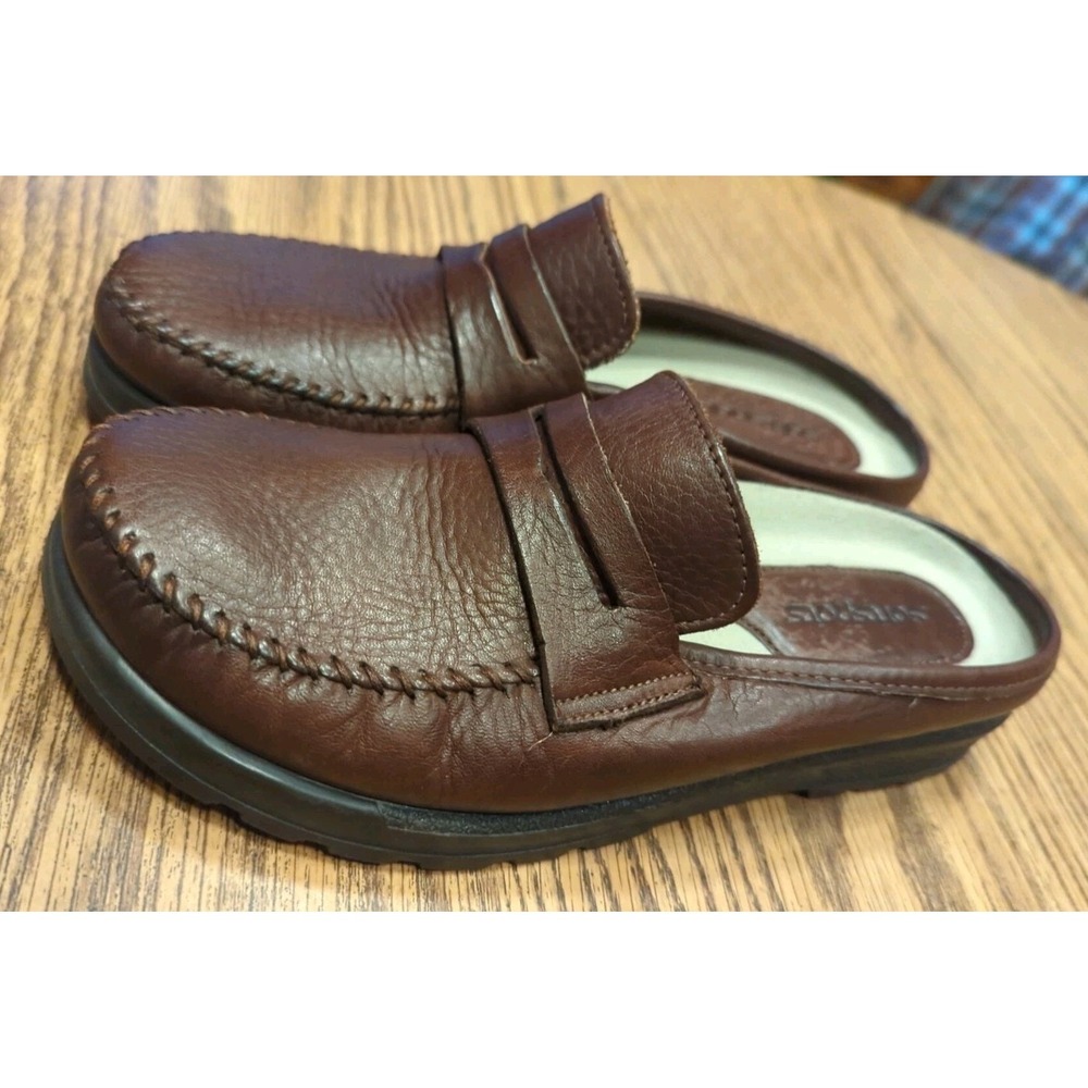 Softspots Women Brown Leather‎ Slip On Mule Slip On Shoes Size 9 M Penny Loafers